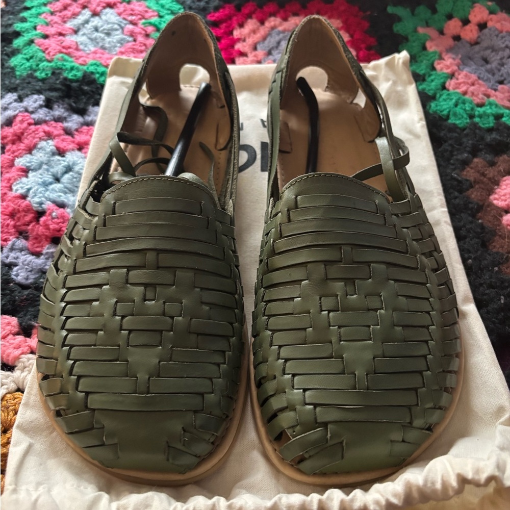 Huarache Sandal by Anya - Men's Olive Woven Leather Slip-On Shoes